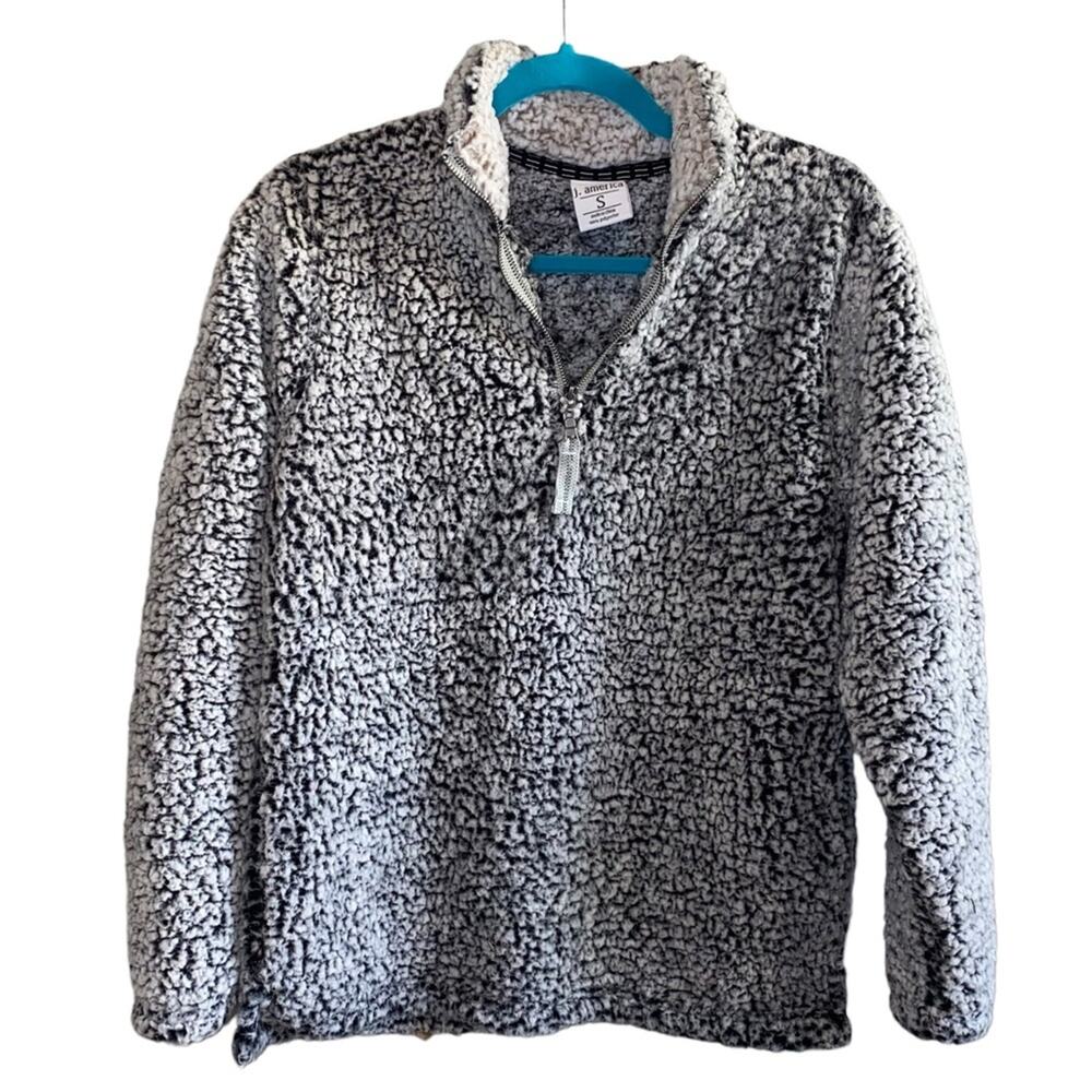 J. America Sherpa Quarter Zip Pullover Gray Fleece Zip Mock Neck Cozy Small